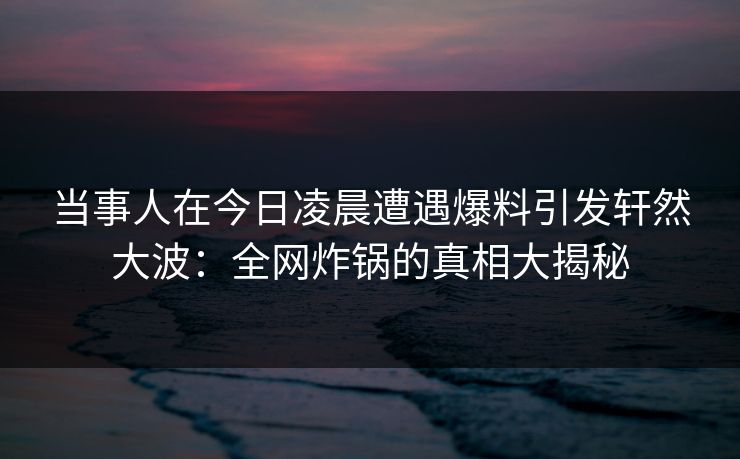 当事人在今日凌晨遭遇爆料引发轩然大波：全网炸锅的真相大揭秘  第1张