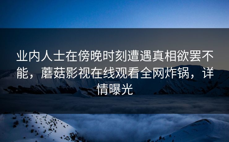 业内人士在傍晚时刻遭遇真相欲罢不能，蘑菇影视在线观看全网炸锅，详情曝光